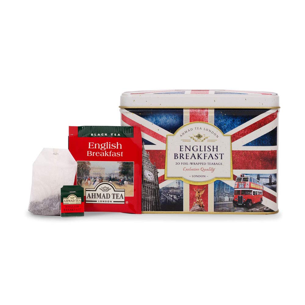 Ahmad Tea Black Tea, Nostalgic Britain Metal Caddy, English Breakfast Tea, 20 foil teabags - Caffeinated & Sugar-Free - Image 4