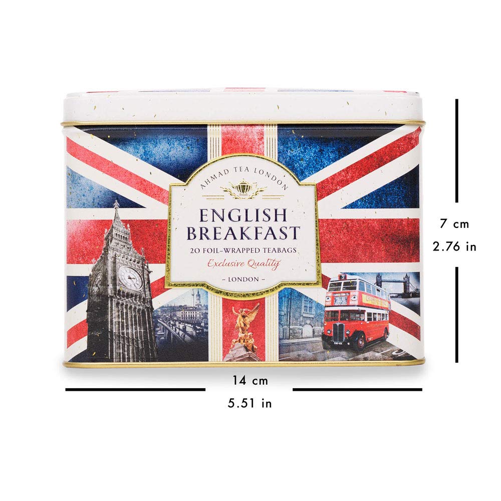 Ahmad Tea Black Tea, Nostalgic Britain Metal Caddy, English Breakfast Tea, 20 foil teabags - Caffeinated & Sugar-Free - Image 7