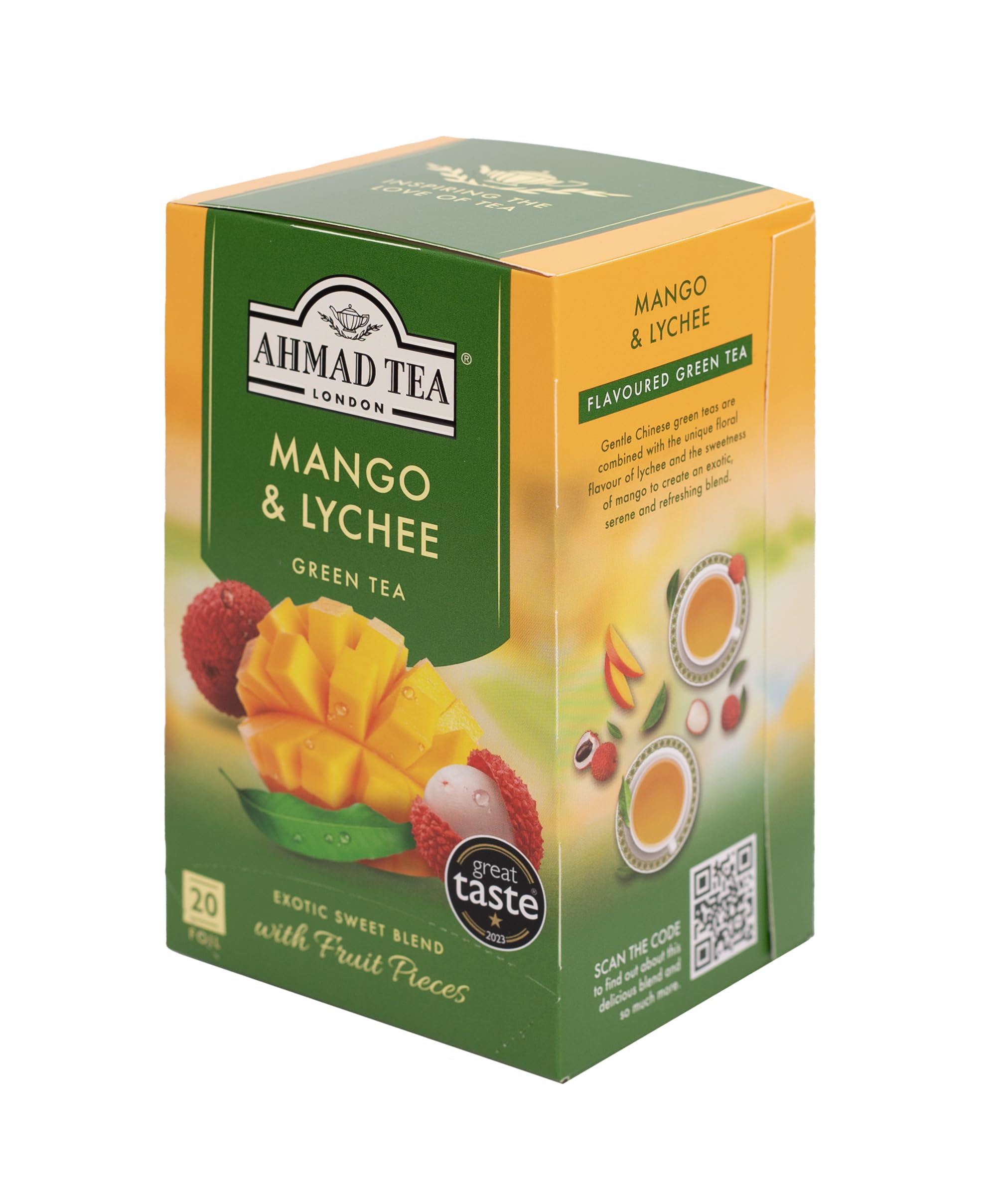Ahmad Tea Mango & Lychee Flavored Green Tea with Fruit Pieces, 20 Count, Pack of 6 - Image 4