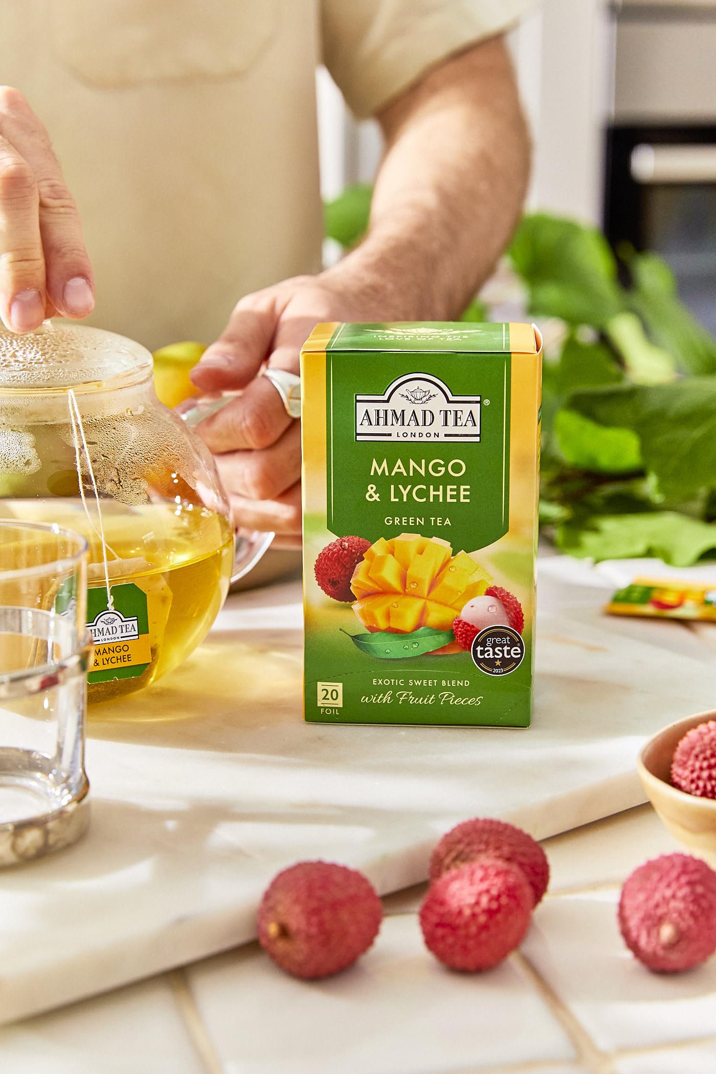 Ahmad Tea Mango & Lychee Flavored Green Tea with Fruit Pieces, 20 Count, Pack of 6 - Image 6