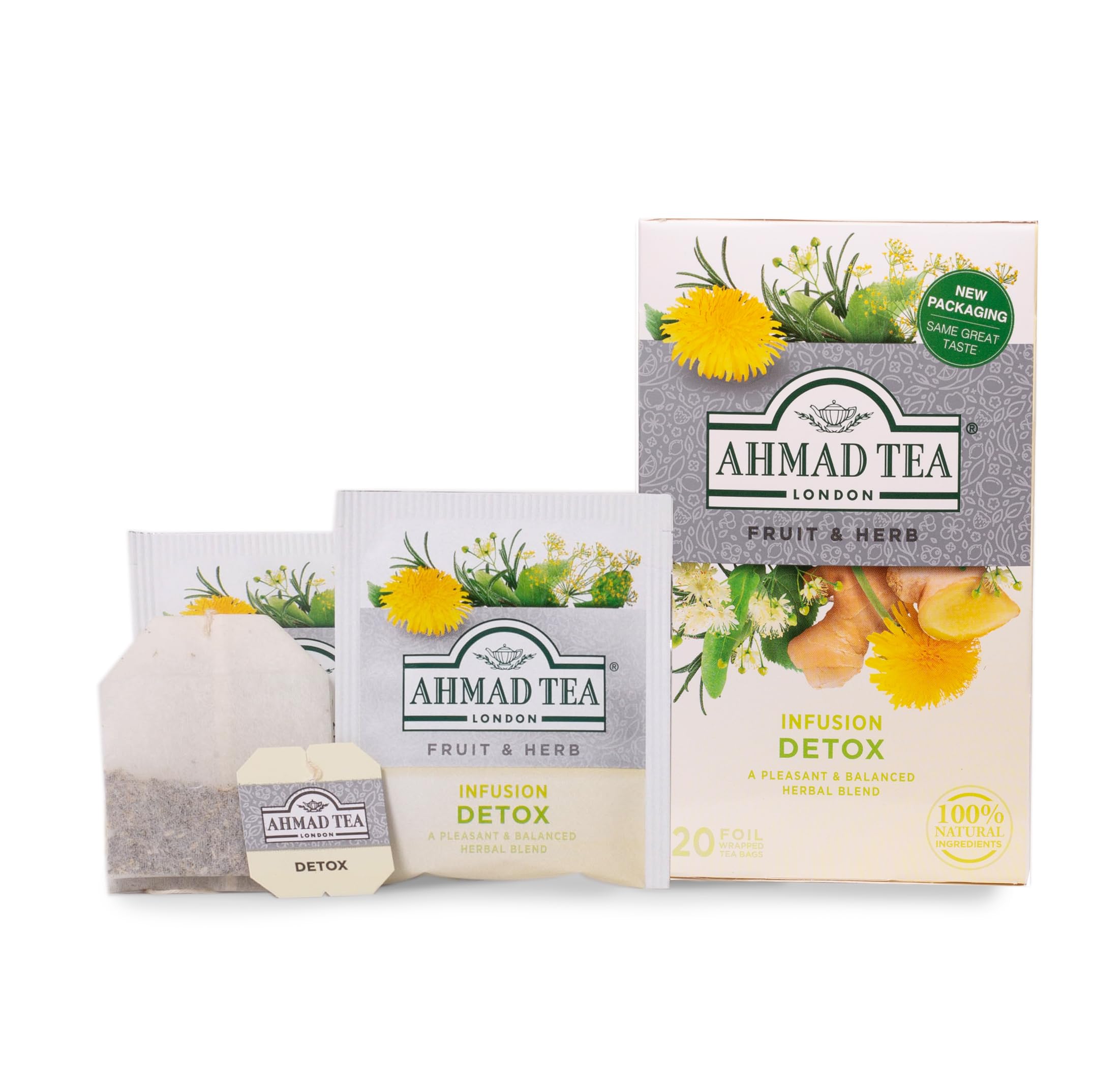 Ahmad Tea Herbal Tea, Ginger, Peppermint, Fennel, Dandelion, & Birch 'Detox' Teabags, 20 ct (Pack of 6) - Decaffeinated & Sugar-Free - Image 5
