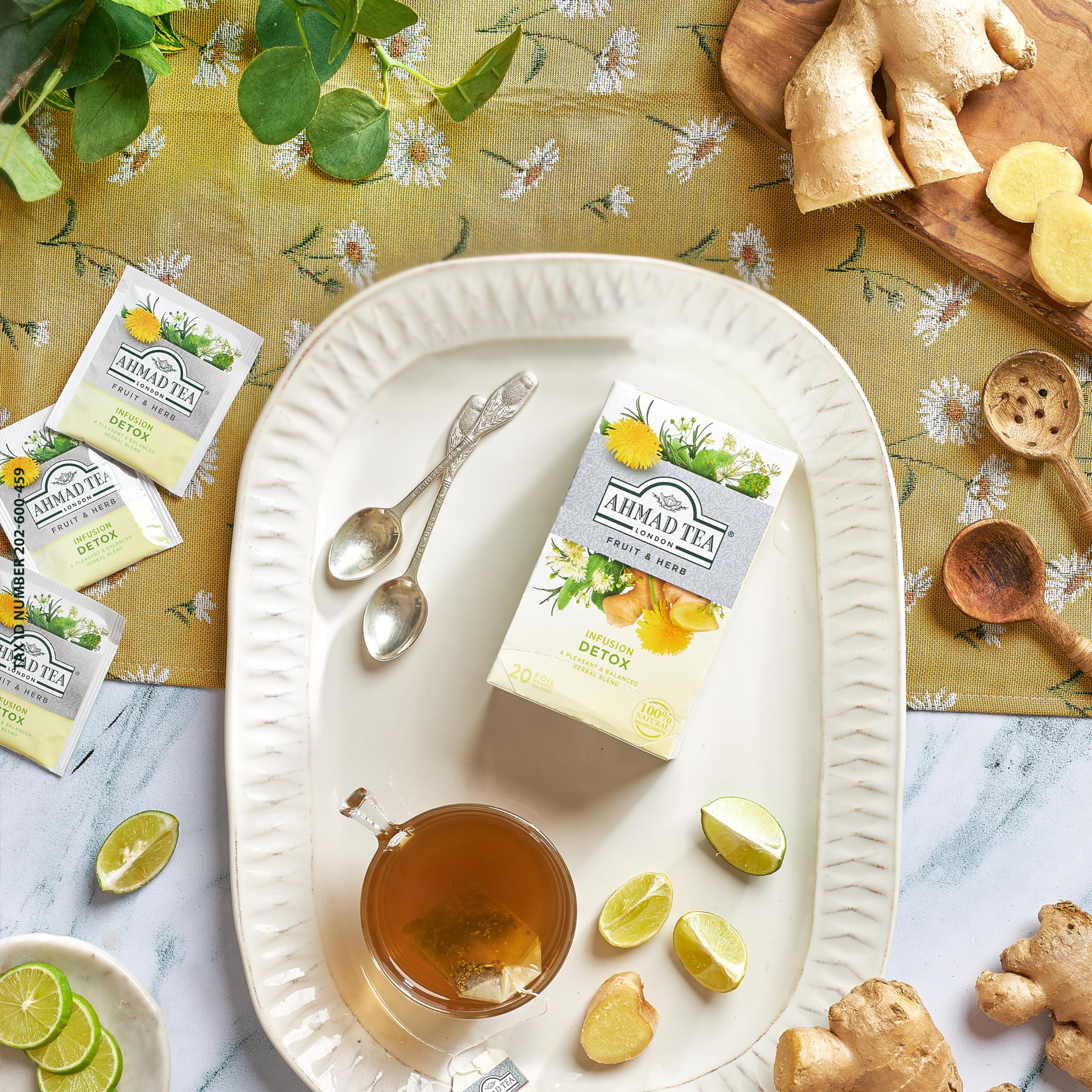 Ahmad Tea Herbal Tea, Ginger, Peppermint, Fennel, Dandelion, & Birch 'Detox' Teabags, 20 ct (Pack of 6) - Decaffeinated & Sugar-Free - Image 6