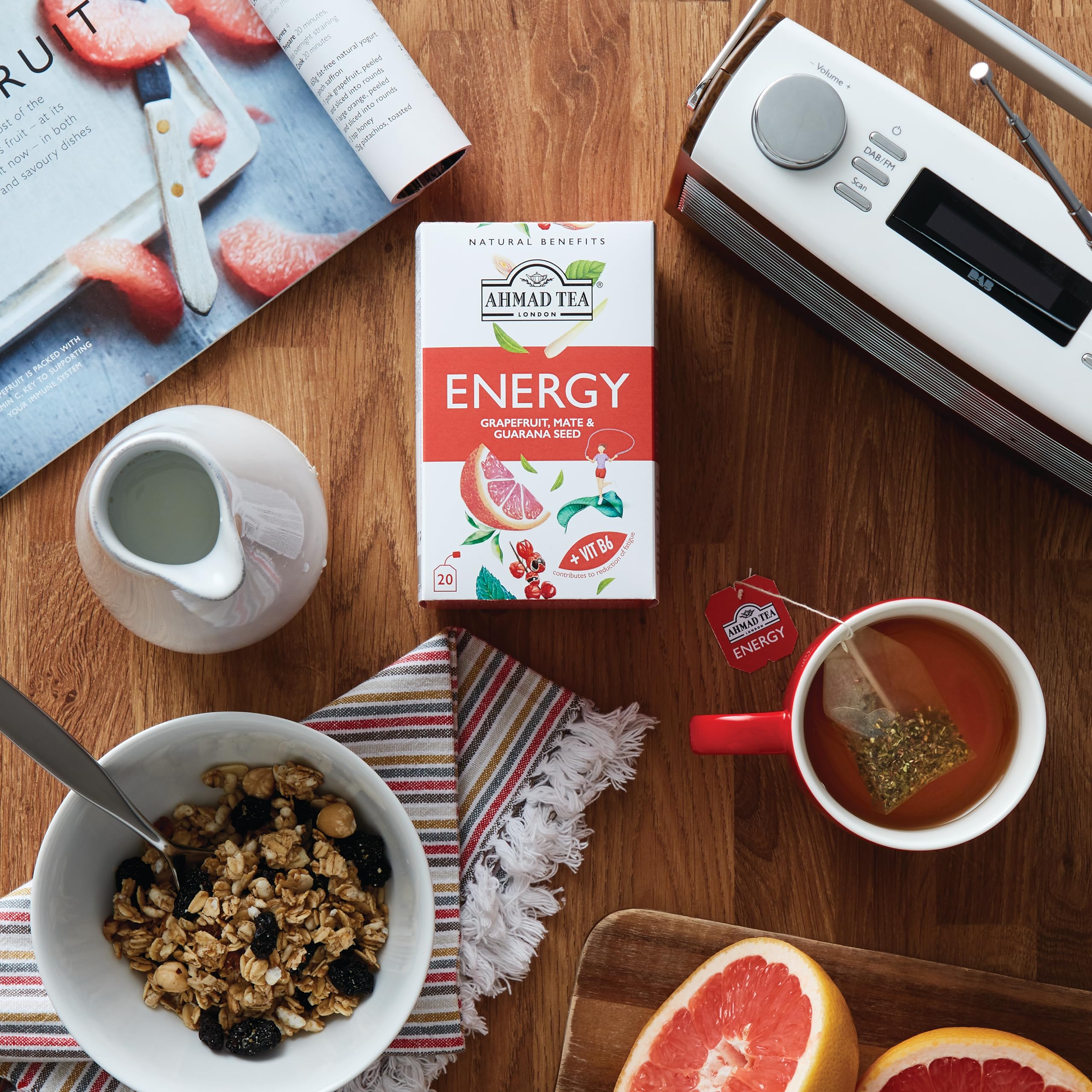 Ahmad Tea Herbal Tea, Grapefruit, Mate, Guarana Seed, & Vitamin B6 'Energy' Natural Benefits Teabags, 20 ct (Pack of 6) - Caffeinated & Sugar-Free - Image 5